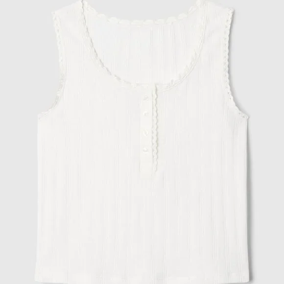 NWT Gap Kids x DÔEN Girls Pointelle White Tank Top in XS - Picture 2 of 6